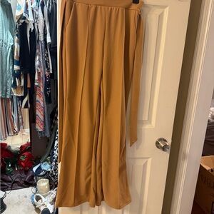 SHEIN Tan Wide Leg Pants Flowing High Waist
